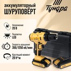 Шуруповерт ТУНДРА, патрон БЗ до 10 мм, LED, 2 х Li-ion 1.3 Ah=20V, 350/1250 об/мин, 28 Н*м - Фото 1