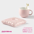 Чайная пара керамическая с ложкой «Зефирка», 2 предмета: чашка 250 мл, блюдце d=13 см, цвет розовый - Фото 1