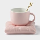 Чайная пара керамическая с ложкой «Зефирка», 2 предмета: чашка 250 мл, блюдце d=13 см, цвет розовый - Фото 4