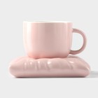 Чайная пара керамическая с ложкой «Зефирка», 2 предмета: чашка 250 мл, блюдце d=13 см, цвет розовый - Фото 5