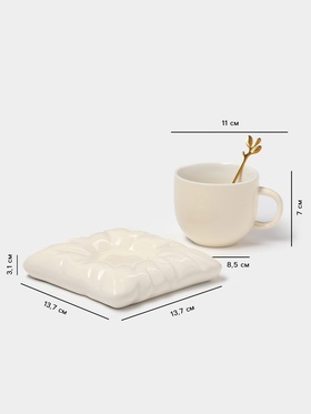 Чайная пара «Зефирка», 3 предмета: чашка 250 мл, блюдце d=13.7 см, ложка, керамика, бежевая