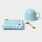 Чайная пара «Зефирка», 3 предмета: чашка 250 мл, блюдце d=13.7 см, ложка, керамика, голубая - Фото 11