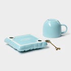 Чайная пара «Зефирка», 3 предмета: чашка 250 мл, блюдце d=13.7 см, ложка, керамика, голубая - Фото 13