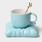 Чайная пара «Зефирка», 3 предмета: чашка 250 мл, блюдце d=13.7 см, ложка, керамика, голубая - Фото 4