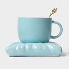 Чайная пара «Зефирка», 3 предмета: чашка 250 мл, блюдце d=13.7 см, ложка, керамика, голубая - Фото 5