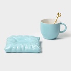 Чайная пара «Зефирка», 3 предмета: чашка 250 мл, блюдце d=13.7 см, ложка, керамика, голубая - Фото 6