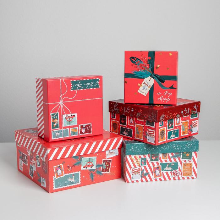 Набор подарочных коробок 5 в 1 «Новогодняя почта», 14 х 14 х 8 - 22 х 22 х 12 см, Новый год - Фото 1