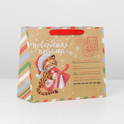 Пакет крафтовый горизонтальный «Новогодняя почта», ML 27 × 23 × 11.5 см