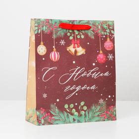 

Пакет крафтовый вертикальный «Новогодняя ботаника», M 26 × 30 × 9 см
