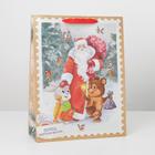 Пакет крафтовый вертикальный «Дедушка мороз и зверята», L 31 × 40 × 11.5 см - фото 1604306