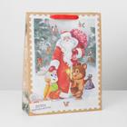 Пакет крафтовый вертикальный «Дедушка мороз и зверята», L 31 × 40 × 11.5 см - фото 8765956