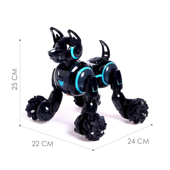 Робот собака Stunt, на пульте управления, интерактивный: звук, свет, на аккумуляторе, чёрный - фото 1905807216