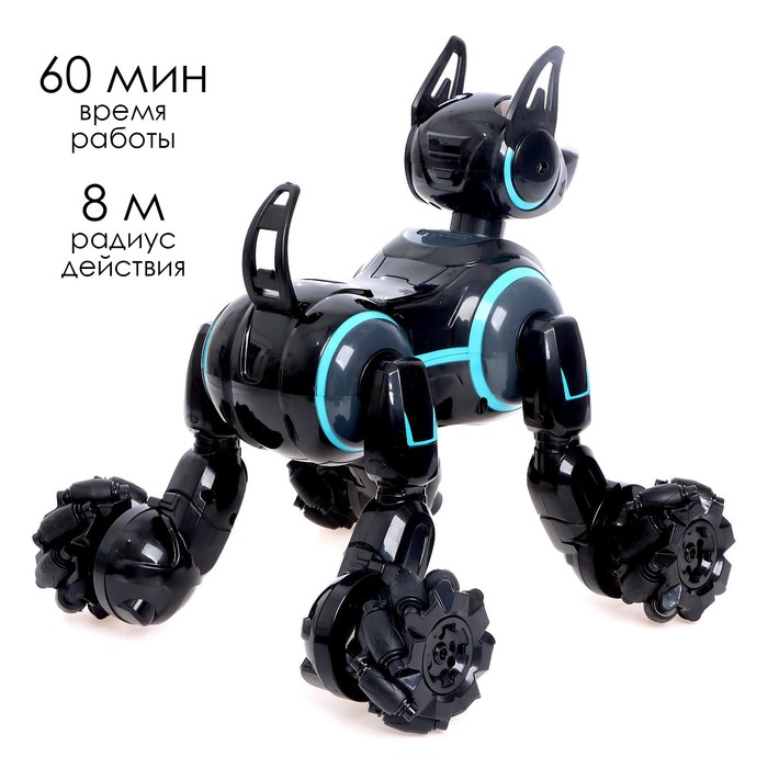 Робот собака Stunt, на пульте управления, интерактивный: звук, свет, на аккумуляторе, чёрный - фото 1905807220