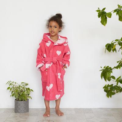 Халат махровый детский Крошка Я «Сердечки» размер 32, цвет розовый, 100% хлопок 360 г/м2