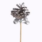 Новогодний декор «Серебряная шишка на палочке» - Фото 3