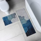 Коврики для ванны и туалета «Доляна. Галилео», 2 шт., 40×120, 40×60 см, синие - Фото 2