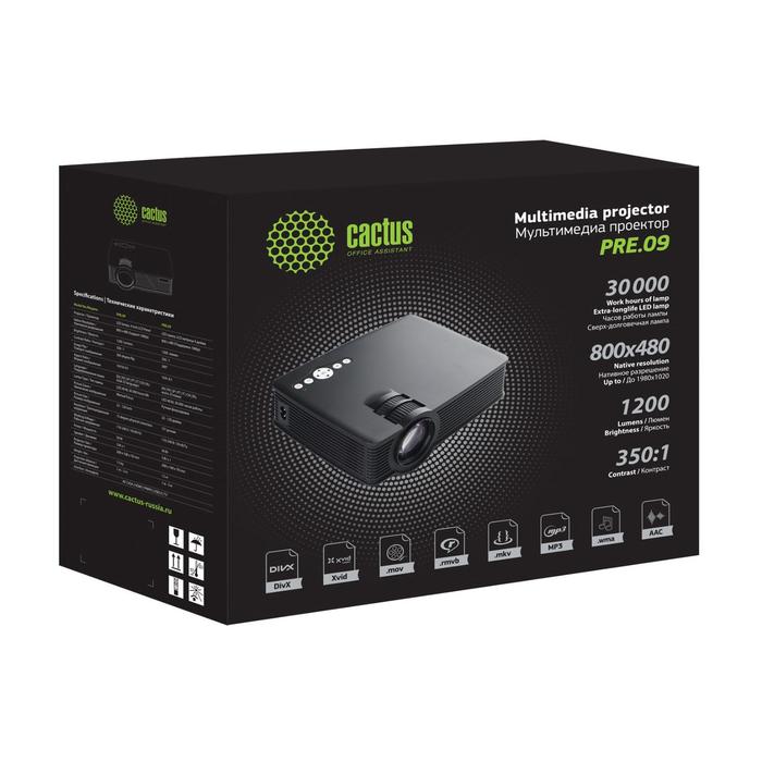 Проектор Cactus CS-PRE.09B.WVGA-W,1200лм,1280x800,350:1,ресурс лампы:30000ч,USB,HDMI,черный   707816 - фото 51299777