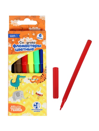 Фломастеры 6 цветов, вентилируемый колпачок, в картонной коробке