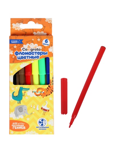 Фломастеры 6 цветов, вентилируемый колпачок, в картонной коробке