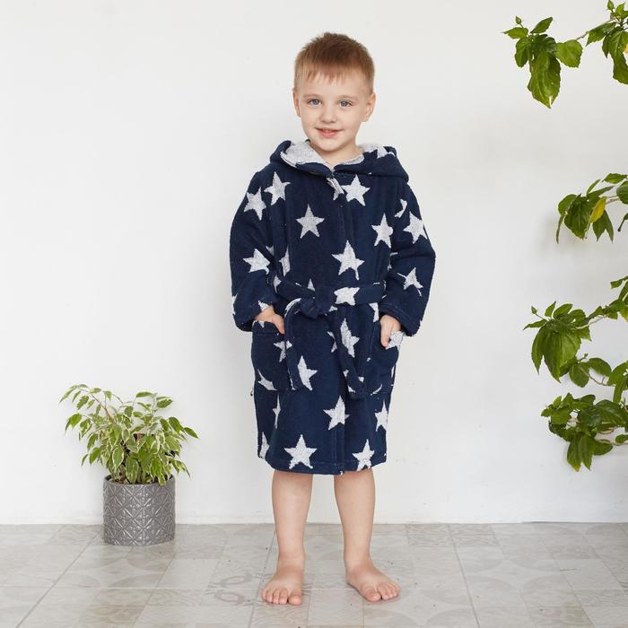 Халат махровый детский Крошка Я «Звездочки» размер 36, цвет синий, 100% хлопок 360 г/м2 - Фото 1