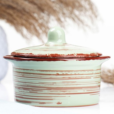 Кастрюля Борисовская керамика «Мята», 500 мл, 11×11 см, зелёная