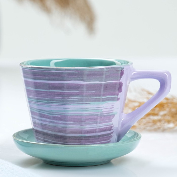 Чайная пара Борисовская керамика «Лаванда», 200 мл, чашка 9×7 см, блюдце d=9 см, сиреневая - Фото 1