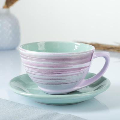 Чайная пара Борисовская керамика «Лаванда», 250 мл, чашка 11×6.5 см, блюдце d=15 см, сиреневая