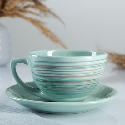 Чайная пара Борисовская керамика «Элегант», 2 предмета: чашка 250 мл, блюдце d=15 см, бирюзовая