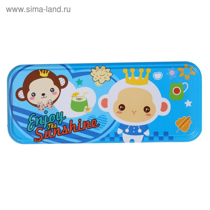 Пенал школьный металл «Игрушки» секционный, с подставкой для книг, голубой - Фото 1