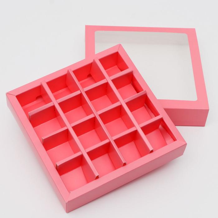 Коробка для конфет, 16 шт, розовая, 17,7 х 17,7 х 3,8 см 7007640