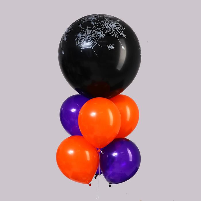 Букет из шаров «Хеллоуин – паутина», цвет фиолетовый, оранжевый, набор 7 шт. - Фото 1