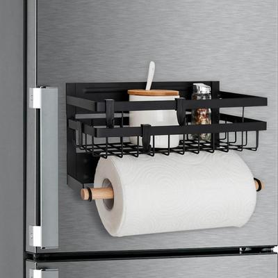 Полка для кухни, на магните, 4 крючка, чёрная