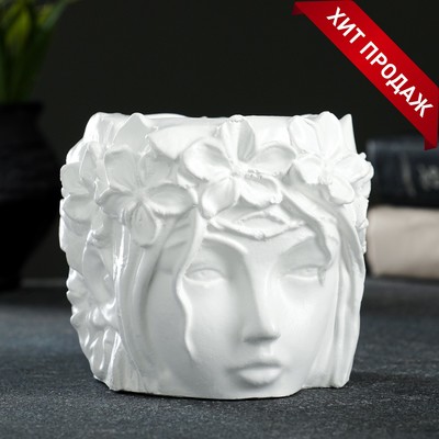Декоративный горшок «Лицо девушки», гипс, 350 мл, 12×10×12 см, белый