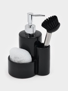 Дозатор для моющего средства Доляна «Милитари», 370 мл, с губкой и щёткой, чёрный 6073194