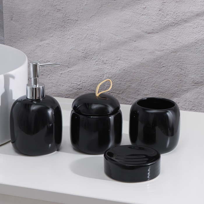Набор аксессуаров для ванной комнаты SAVANNA Monro, 4 предмета (мыльница, дозатор для мыла 450 мл, стакан, баночка), цвет чёрный - Фото 1