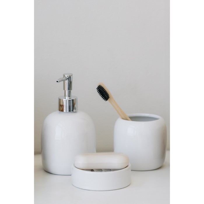 Набор аксессуаров для ванной комнаты SAVANNA Monro, 4 предмета (мыльница, дозатор для мыла 450 мл, стакан, баночка), цвет белый - фото 1905808753