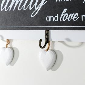 Крючки декоративные «Семья», с сердечками, ключница настенная, панно, 22×34.2×0.8 см