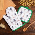 Кухонный набор Доляна «Цветы», прихватка 17*17 см, рукавица 26*16 см,100% п/э - Фото 1
