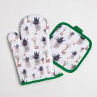 Кухонный набор Доляна «Цветы», прихватка 17*17 см, рукавица 26*16 см,100% п/э - Фото 2