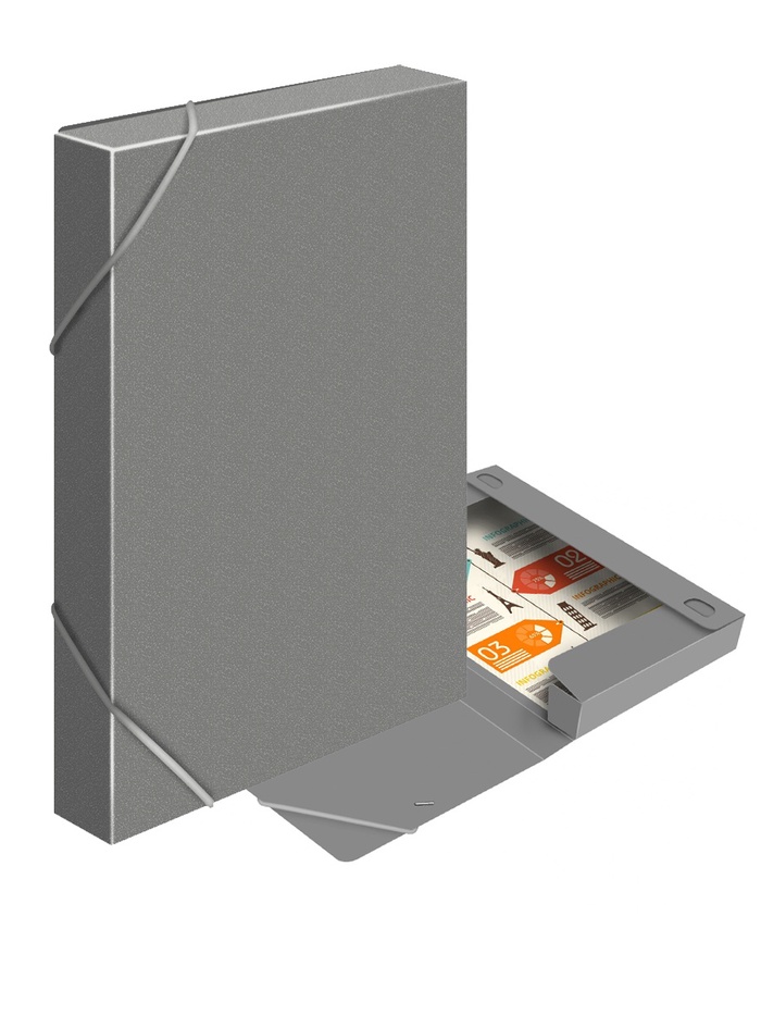Папка-короб на резинке А4, 700 мкм, корешок 40 мм, Calligrata, пластик, серая, до 300 листов - Фото 1