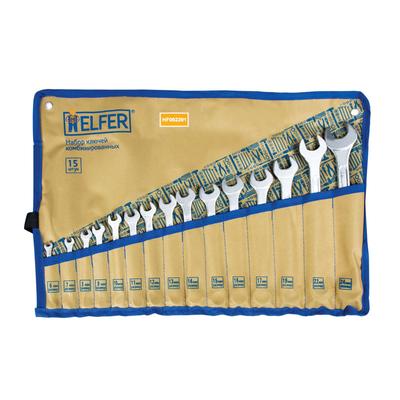 Набор комбинированных ключей HELFER HF002301, 15 штук: 6-17, 19, 22, 24 мм, в сумке