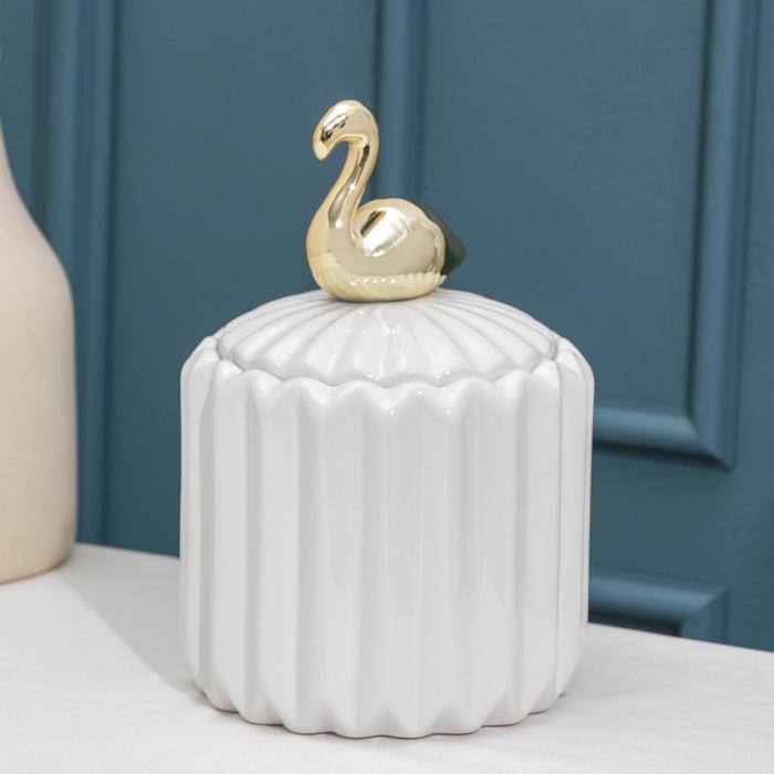 Банка керамическая для сыпучих продуктов Доляна «Золотое крыло. Фламинго», 850 мл, цвет белый - Фото 1