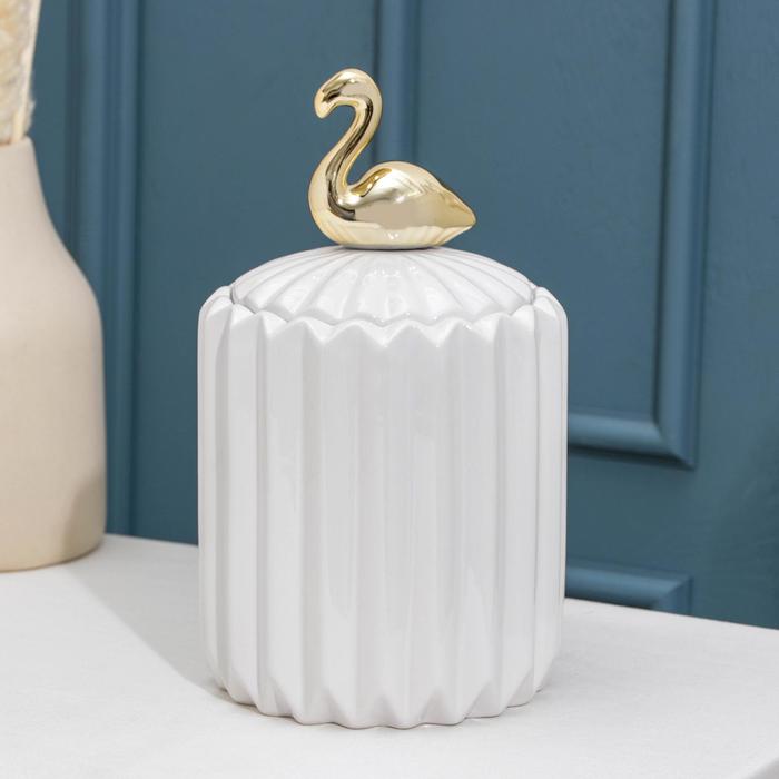 Банка керамическая для сыпучих продуктов Доляна «Золотое крыло. Фламинго», 1,1 л, цвет белый - Фото 1