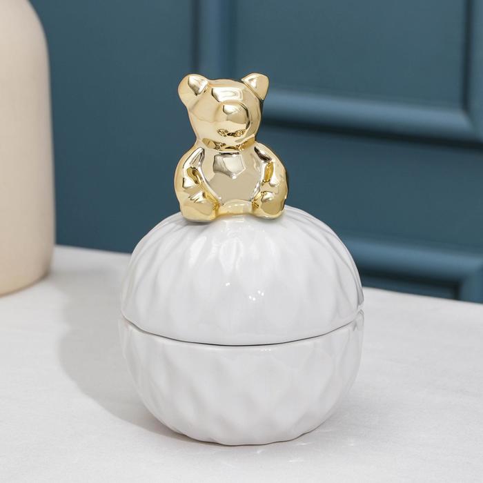 Банка керамическая для сыпучих продуктов Доляна «Золотой мишка», 130 мл, 8,5×12,5 см, цвет белый - Фото 1