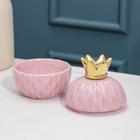 Банка керамическая для сыпучих продуктов Доляна «Золотая корона», 130 мл, цвет розовый - Фото 3