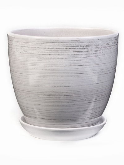 Горшок для цветов «День», керамический, с поддоном, 2.5 л, белый с полосками