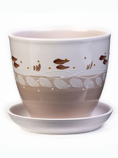 Горшок для цветов «Антик», 1 л, d=15 см, h=13 см, керамика, с поддоном, цвет ваниль