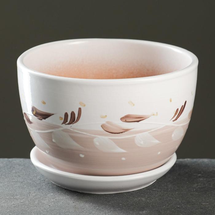 Горшок для цветов «Антик», 1.65 л, d=17 см, h=13 см, керамический, с поддоном, бежевый - Фото 1