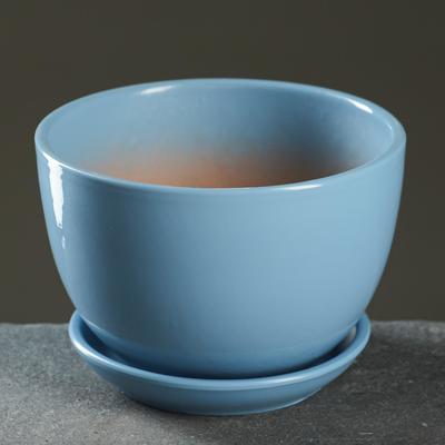 Горшок для цветов «Антик», 1.65 л, d=17 см, h=13 см, керамика, с поддоном, голубой