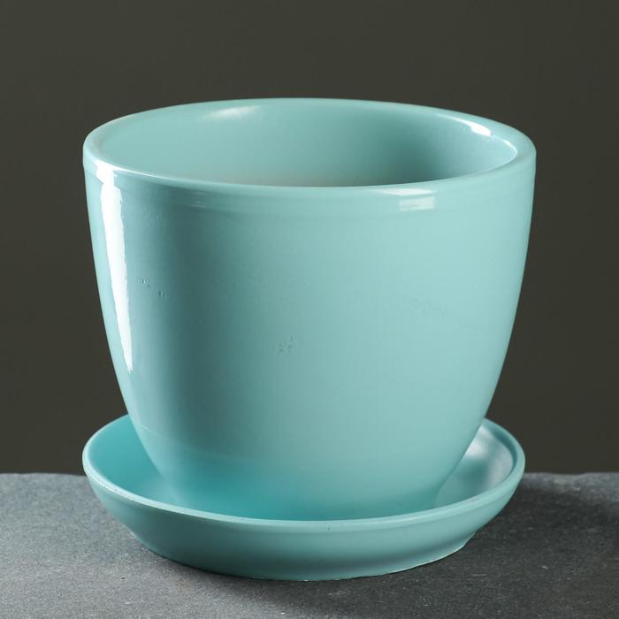 Горшок для цветов «Антик», 1 л, d=15 см, h=13 см, керамический, с поддоном, бирюзовый - Фото 1